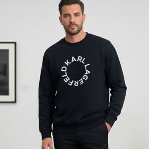 Karl Lagerfeld Paris Black Crewneck Sweatshirt White Logo Graphic Size XL